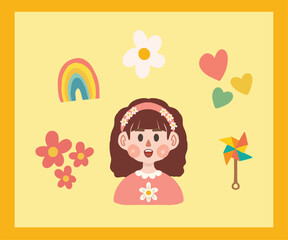 Cute Children’s Day Illustration with Toys and Friends sticker pack © anastia