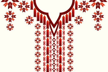 Neckline embroidery geometric abstract elements neck pattern. Native decorative design for fabric, clothing, illustration, texture, collar decor, border, rug, decoration, printing, element, necklace