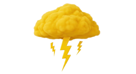 Isolated yellow stormy cloud with lightning bolts, thunderstorm weather danger concept