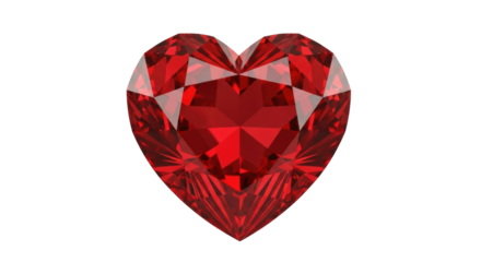 Isolated Red Gemstone Heart, Faceted Shiny Jewel, Valentine's Day Love Gift Stone, Elegant