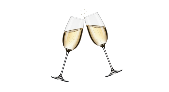 Isolated toast of champagne glasses to celebrate an occasion or milestone event or party