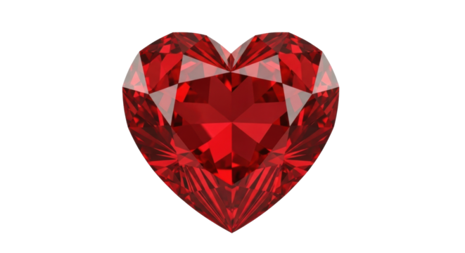 Isolated Red Gemstone Heart, Faceted Shiny Jewel, Valentine's Day Love Gift Stone, Elegant