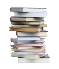 Stack of many books isolated on white