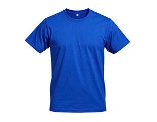 A vibrant, royal blue crew neck t-shirt, isolated on a black background