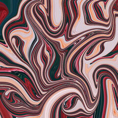 Obraz premium Modern abstract fluid painting in earthy red, peach, and green tones, artistic marble swirl texture with flowing organic lines for backgrounds and interior design.