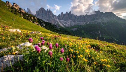 Mountain meadow vibrant wildflowers