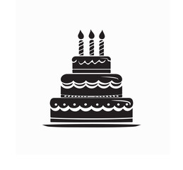 Simple Black and White Vector of Birthday Cake with Candles Design