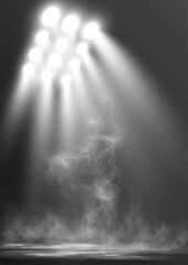 Stage spotlight with smoke effect isolated on transparent background for show, theater, concert or presentation design.
