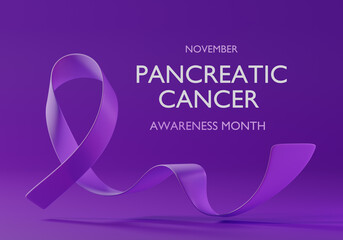 Pancreatic Cancer Awareness Month Purple Ribbon. Banner with a realistic pancreatic cancer awareness Purple Ribbon. Design template for for posters, banners and social networks, infographic magazines 