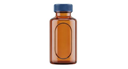 Isolated amber bottle with a blue cap used for liquid medicine or essential oil products