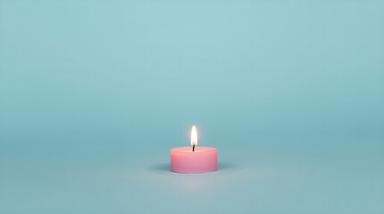 Burnt out pink candle on blue background. Minimal timeline conce
