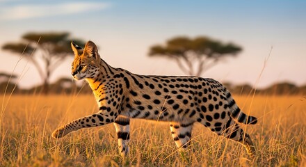 Serval Cat in African Savanna.
