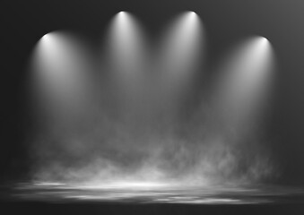 Stage spotlight with smoke effect isolated on transparent background for show, theater, concert or presentation design.
