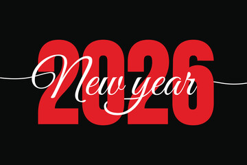 New year 2026 elegant lettering design. New year celebration greeting card, banner, wallpaper, poster, template. 2026 modern typography logo, sticker, label, tag.