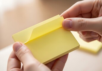 Adhesive note separation revealing blank page for personalized memo