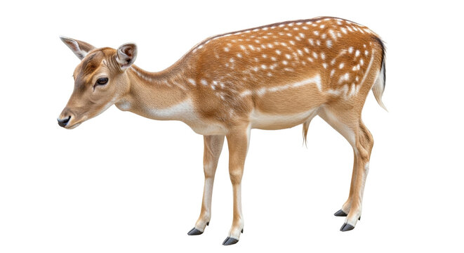 Isolated Fallow Deer Standing, Side View - graceful mammal with spotted coat, elegant stance - Powered by Adobe