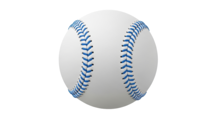 Isolated baseball ball, white leather sphere with blue stitching, traditional sporting equipment
