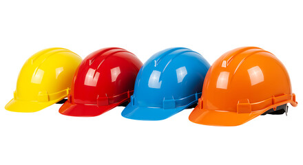 Fototapeta premium Colorful Safety Helmets Collection on White Background