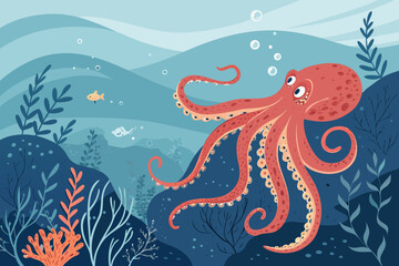 Octopus With Spread Tentacles Bold Underw High-Quality Stock Image Perfect for Editorial Content