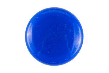 Blue round fridge magnet or badge isolated glossy circle button with vibrant color and shiny surface mockup symbol for branding merchandise decoration and promotional graphic design element
