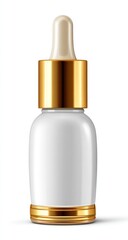 Elegant white cosmetic bottle with a golden dropper top, showcasing a sophisticated and luxurious design.