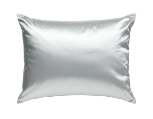 Silky smooth square pillow, shiny texture, crisp edges, isolated on black background