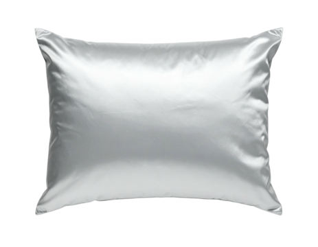 Silky smooth square pillow, shiny texture, crisp edges, isolated on black background