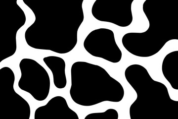 Abstract Black and White Organic Pattern Background. Black ink splash. Seamless Black and White Cow Print Pattern Vector. Cow texture repeated design background pattern backdrop wallpaper.