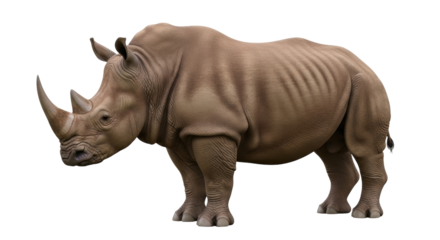 Isolated Rhinoceros Standing Still, Calmly Posing for Wildlife Photography in Natural Habitat