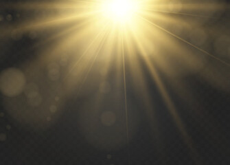 Glowing sunburst light effect. Soft golden flare with radial blur. Bright sunlight halo on white background.	
