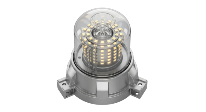 Isolated LED beacon with transparent dome for warning signals and industrial safety