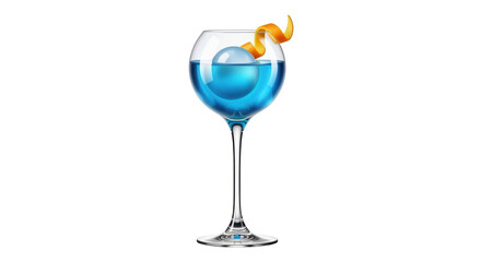 Isolated cocktail with ice ball and orange twist on a stem glass against a clean backdrop