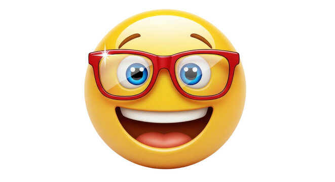 Isolated Smiling Face with Glasses – Happy Emoji Expression for Smart Phone or Website - Powered by Adobe