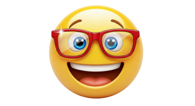 Isolated Smiling Face with Glasses – Happy Emoji Expression for Smart Phone or Website - Powered by Adobe
