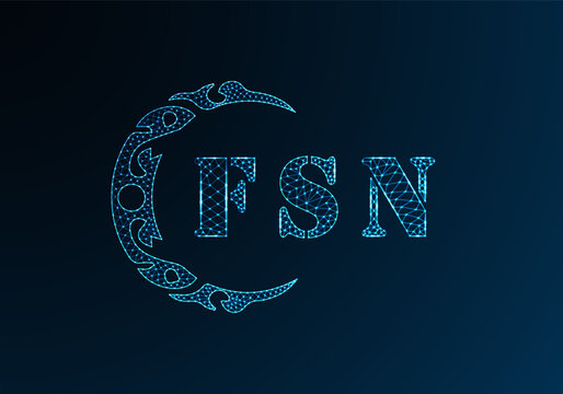 Low poly letter logo FSN design. FSN letter logo low poly vector design on blue color gradient background. FSN logo low poly design