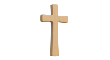 Isolated Christian cross of natural wood; religious symbol of faith, hope, and spirituality
