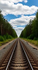 Fototapeta premium Tranquil Railroad Track Through Trees.