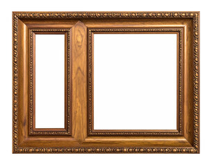 Ornate, golden double-framed display with blank openings against a stark black