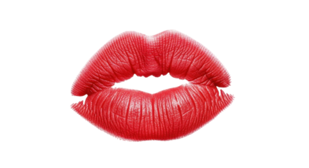 Isolated red lipstick kiss print with realistic texture conveying glamour and passion