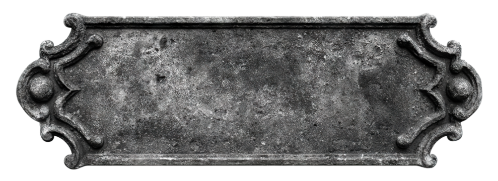 Iron ornamental nameplate mockup for vintage label or sign, isolated on transparent cutout background