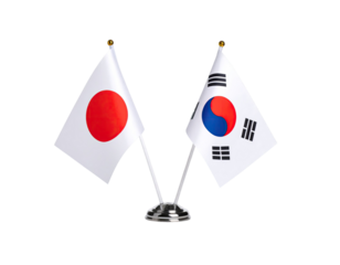 Table flag of Japan and South Korea miniature desk flags cross stand symbol national country banner isolated on white background