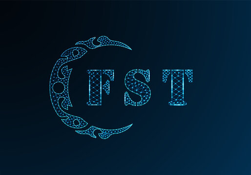 Low poly letter logo FST design. FST letter logo low poly vector design on blue color gradient background. FST logo low poly design