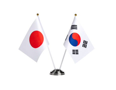 Table flag of Japan and South Korea miniature desk flags cross stand symbol national country banner isolated on white background