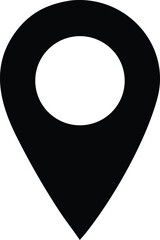 Simple black location pin icon essential for maps navigation and geo-tagging representing points of interest and destinations