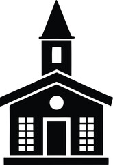 Simple silhouette of a classic church building featuring a tall steeple and rectangular windows offering a timeless architectural representation