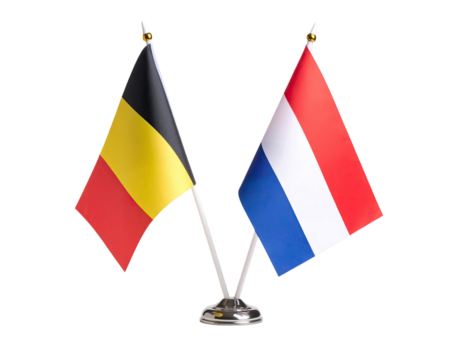 Table flag of Belgium and Netherlands miniature desk flags cross stand symbol national country banner isolated on white background