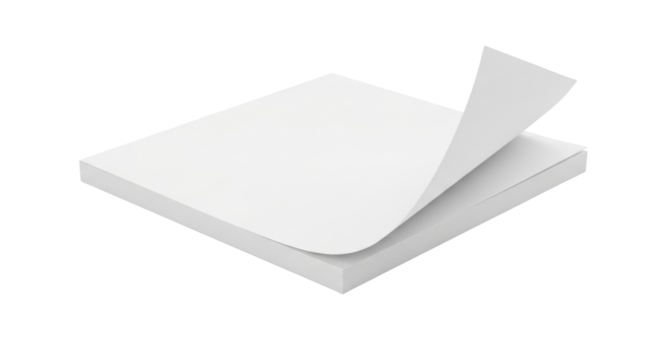 Isolated blank paper stack with curling sheet, business stationery, office supply concept