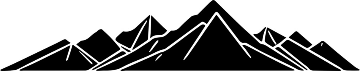 Minimalist geometric mountain range icon, clean lines, black and white, flat design, modern, abstract nature symbol