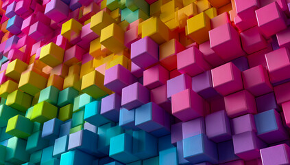 Obraz premium Vibrant abstract background of colorful cubes in a gradient rainbow pattern