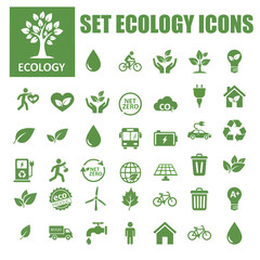 Ecology Icons Set: Carbon Neutral, Net Zero & Eco Planet Green Symbols - Stock Vector